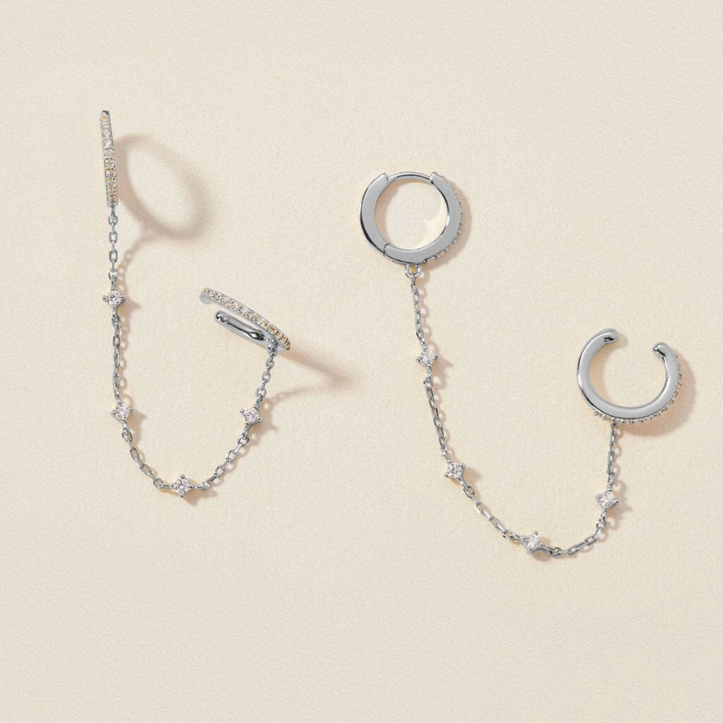 Silver Olsen Chained Cuff Earrings Adorn Luxe Adornmonde