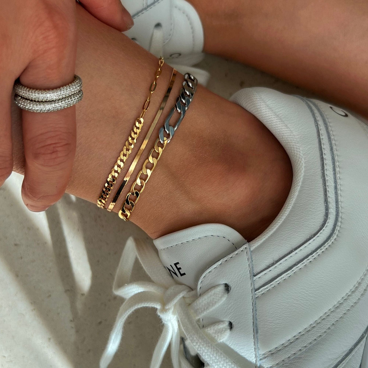 Parker Two Tone Chain Anklet Contemporary Chains Collection Adornmonde