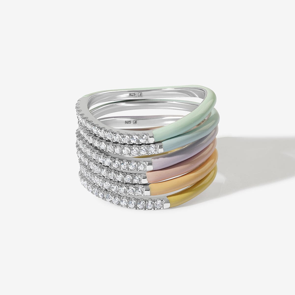 Silver Egor Enamel Sherbet 6-Piece Ring Set | Adorn Luxe | Adornmonde