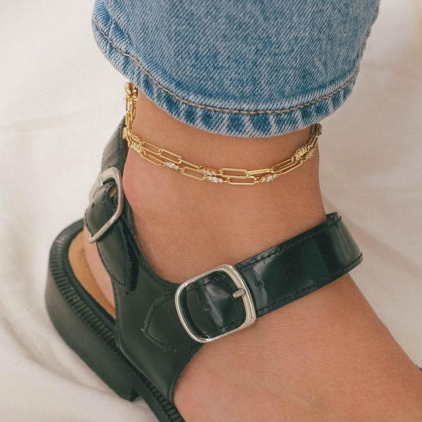 Sabi single link paperclip chain anklet