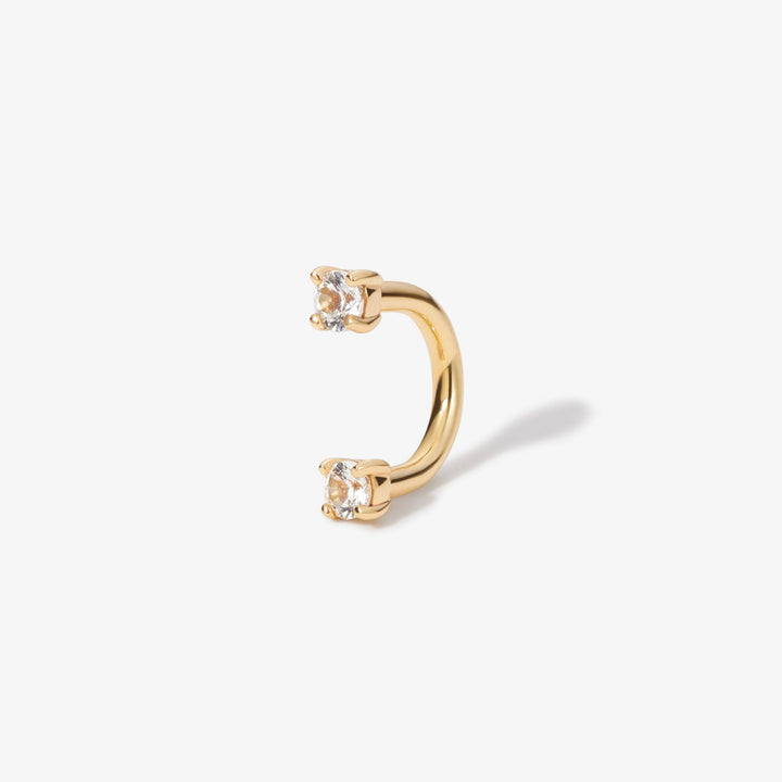 Frankie gold U hoop with a round lab-grown diamond at each end.