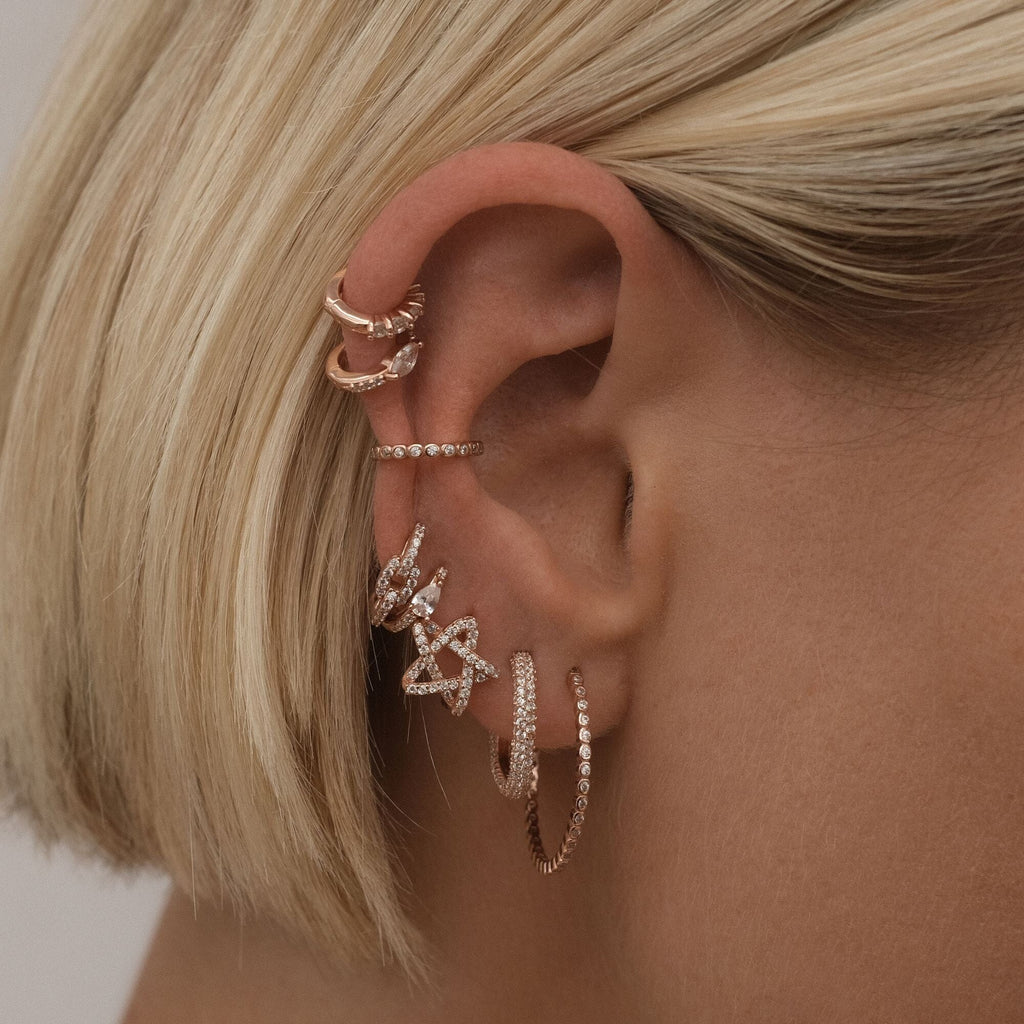 Ear Stack Set of 3 Sterling Silver Earrings Gold Plated Baguette Huggie  Hoop, Huggie Gemstone Charm and Small Stud Earring - Etsy