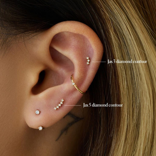 Gold Jax Diamond Contour Piercing | Flat Back Earrings | Adornmonde