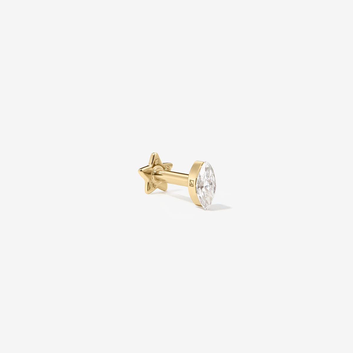 Rear view of Dean LAB AIR™ gold marquise diamond stud with a star-shaped setting and flat back.