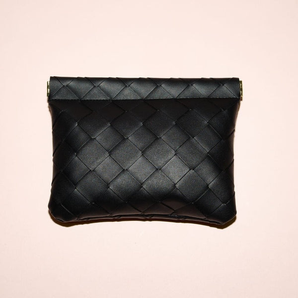 Large and small black woven pouches