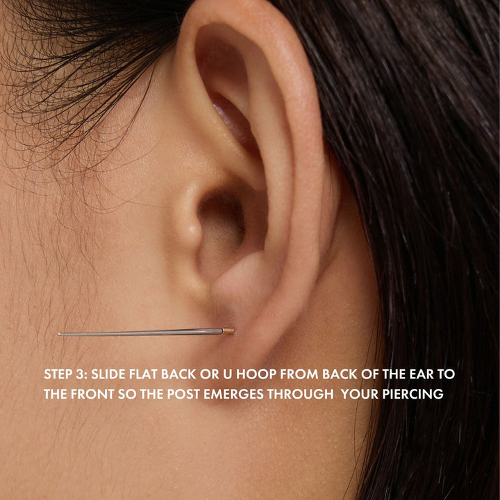 Taper guide, step 3, with an ear close-up and a post protruding from the lobe.