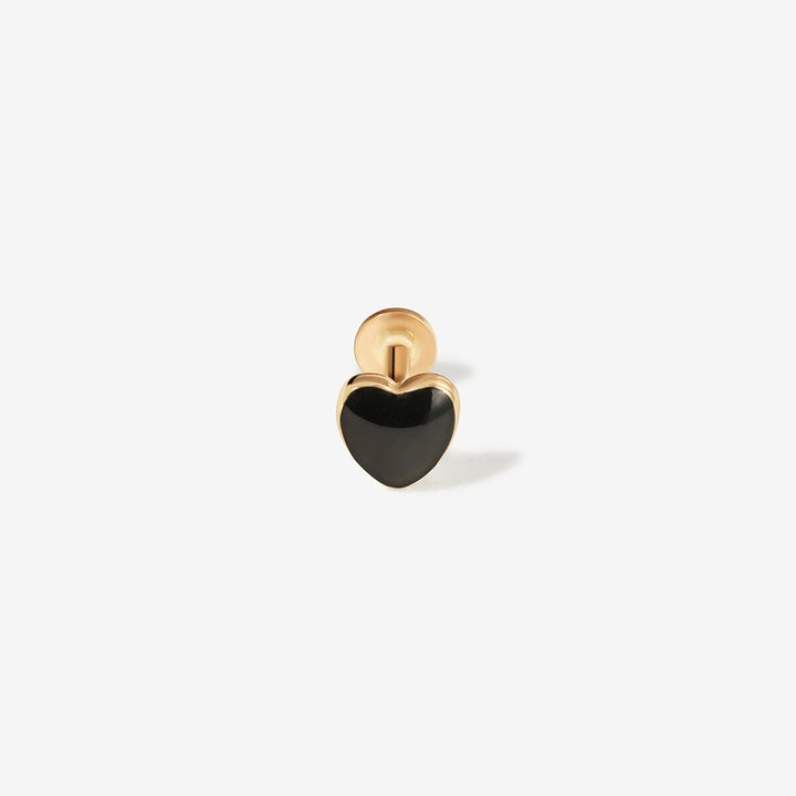 Gold heart stud with black enamel.