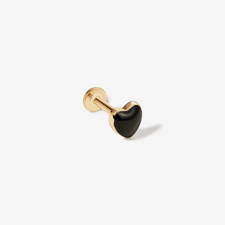 Saint gold flat-back stud with a black enamel heart.
