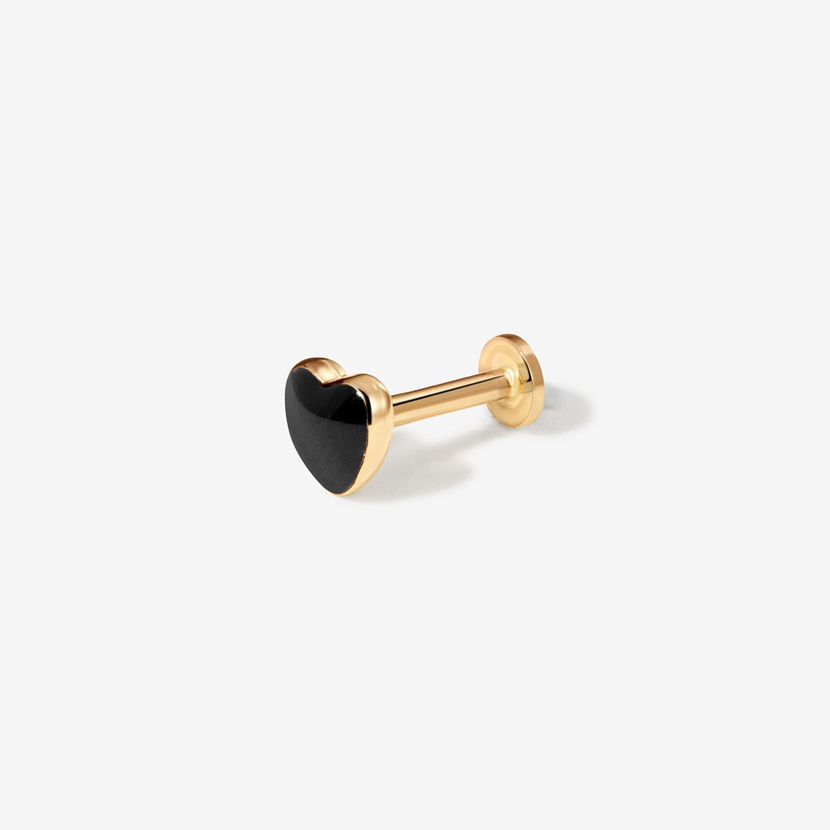 Gold heart stud with black enamel and a flat back.