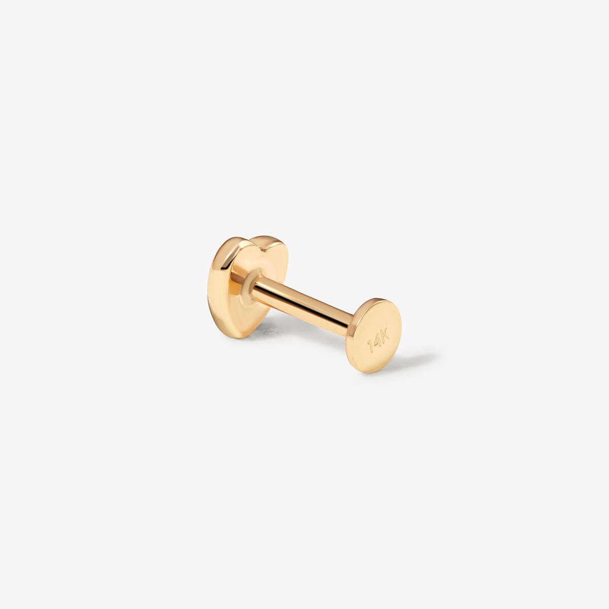 Rear view of the Saint gold heart stud and flat disc back.