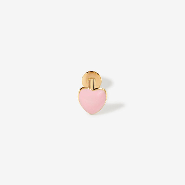 Gold heart stud with pink enamel.