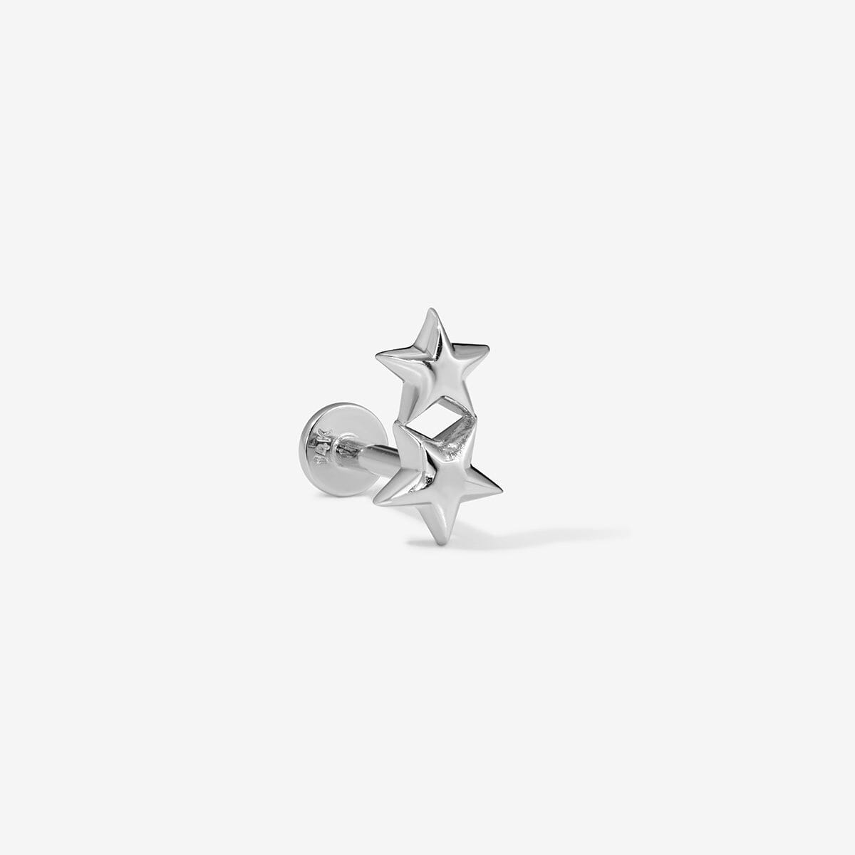 White gold stud with two stacked stars and a flat back.