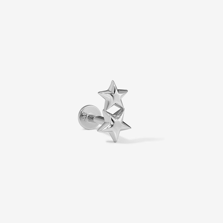 White gold stud with two stacked stars and a flat back.