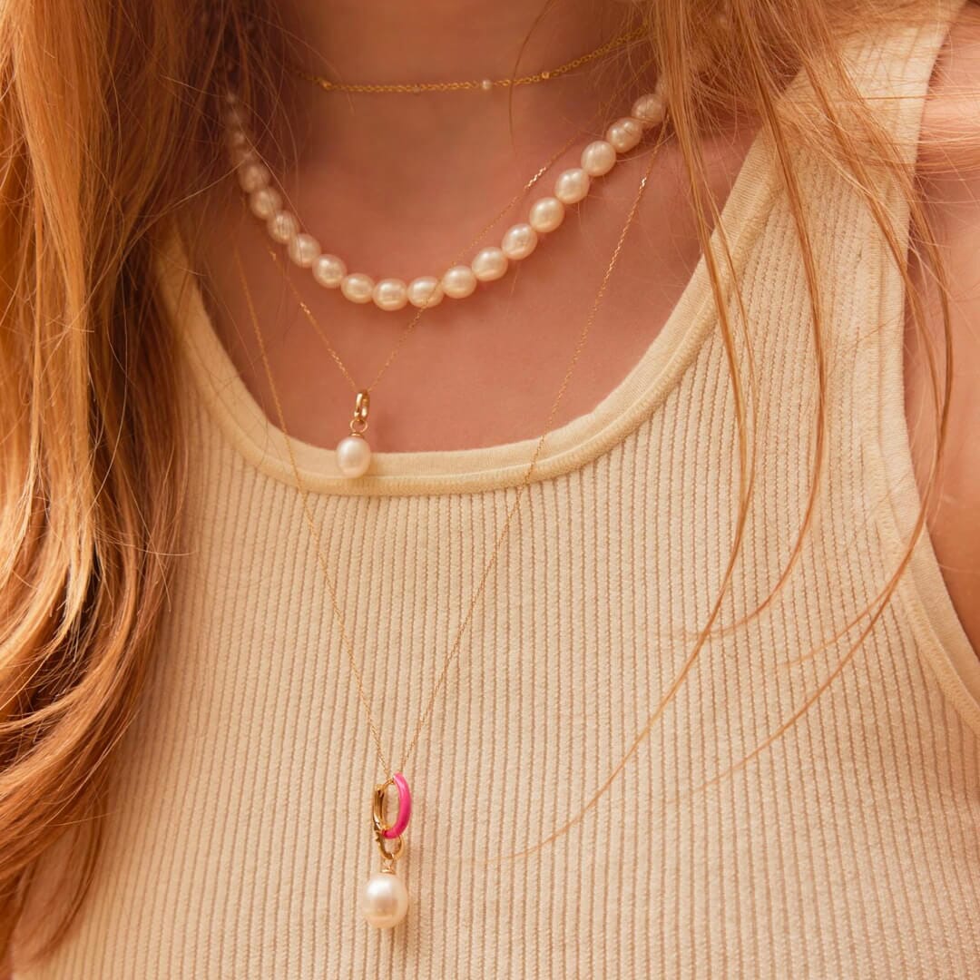 Pearl with gold necklace, Single pearl gold necklace | Benati