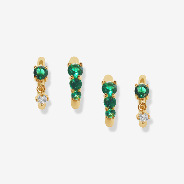 Heath emerald huggie set