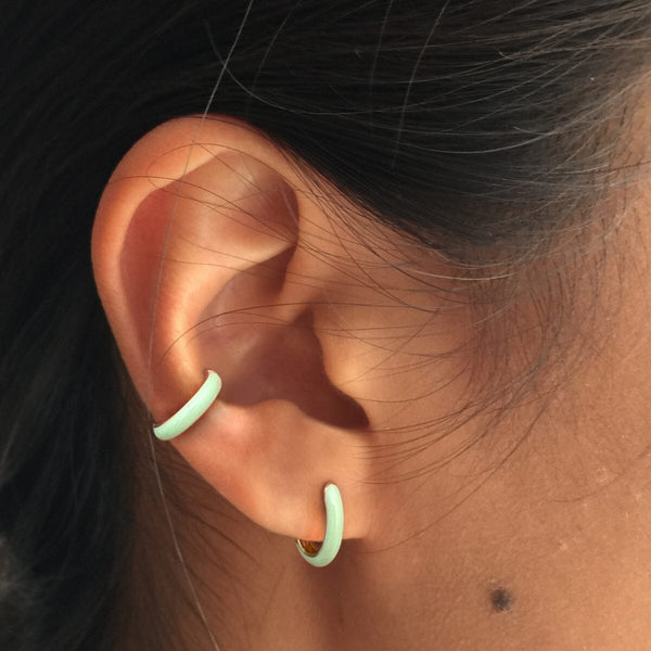 Gedail mint enamel huggie earring