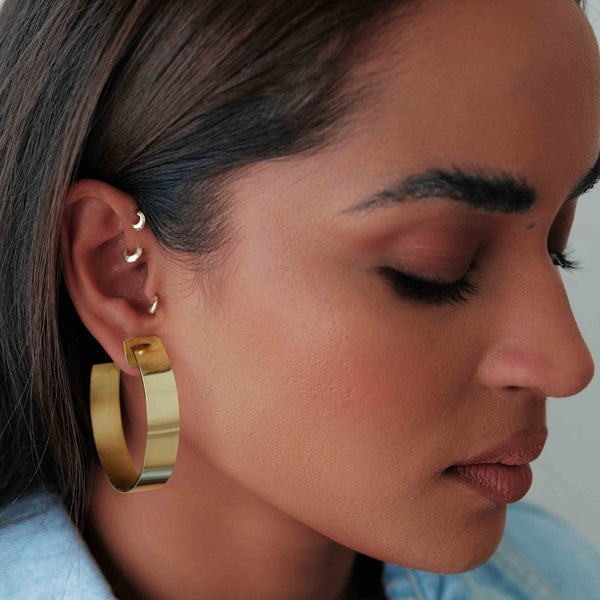 Gold Hooper Hoop Earrings | Adornmonde